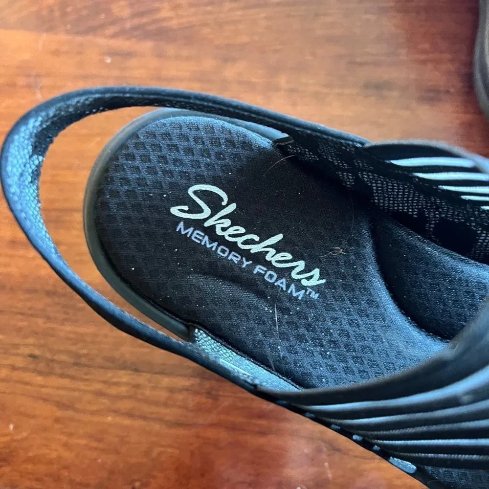 Skechers Rumblers Sci Fi Black Wedge Slingback Sandals‎ - Size 11-NEW w/out Tags